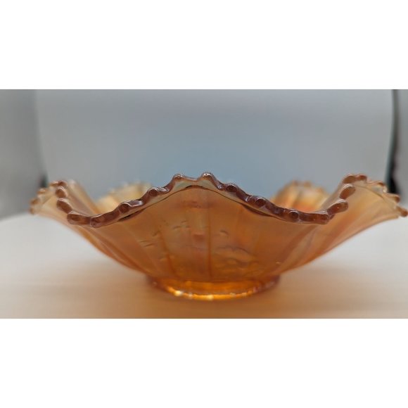 Northwood Good Luck Ruffled Bowl Ribbed Back Carnival Glass Vintage - Picture 5 of 12